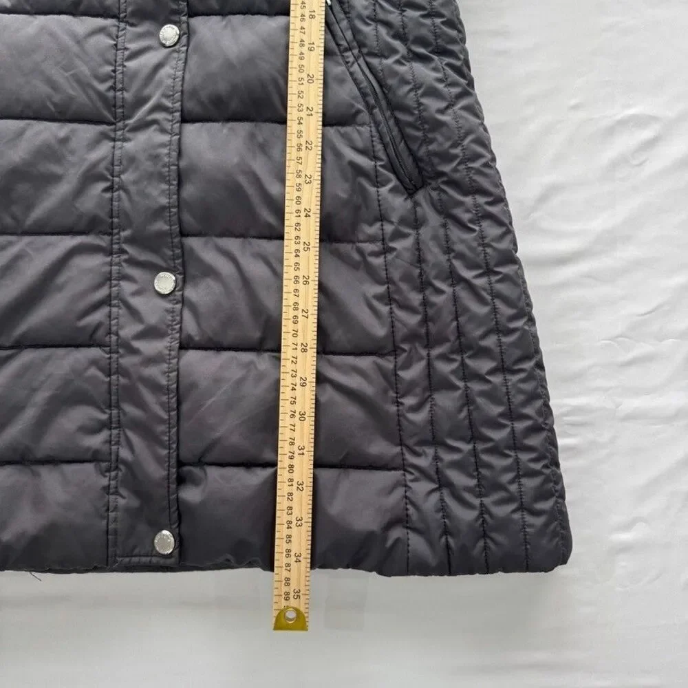 Laundry By Design Long Quilted Puffer Coat Black Faux Fur Hood Women's L Good - Picture 4 of 12